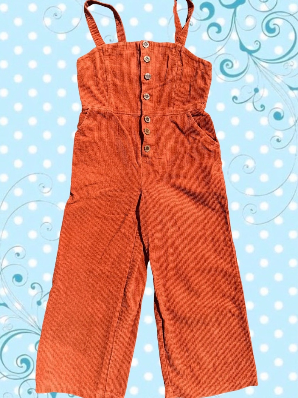 Forever 21 Girls Orange Corduroy Button-Front Jumpsuit